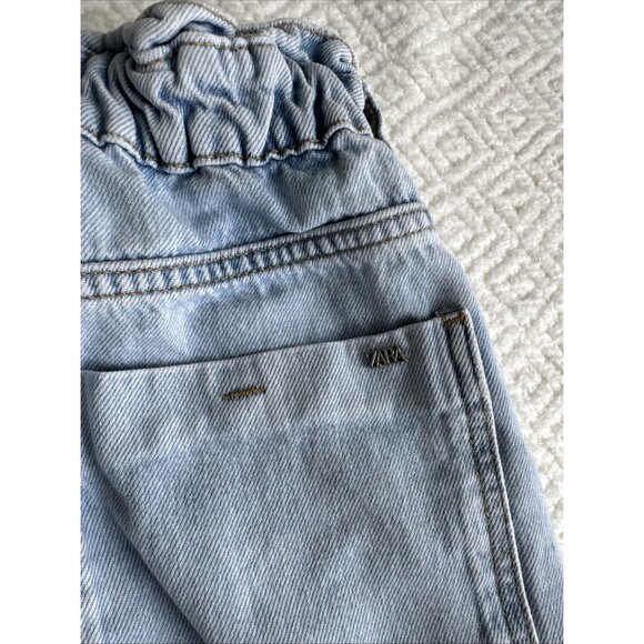 Zara Women's Paper bag Style Cinch Waist Jeans Blue Light Wash High Waisted 4 - Picture 7 of 8